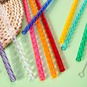 Dakoufish 15'' 10 Color Replacement Reusable Drinking Straw With Cleaning Brush
